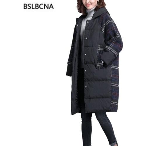 Plus Size Cotton Winter Coat Women Plaid Female Long Korean 2020 Loose Hooded Casual Cotton Padded Jacket Bread Clothes A552