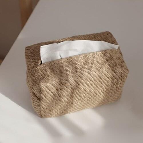 1pc Linen Cloth Napkin Storage Box Tissue Case Tissue Box Container for Living Room Bedroom Cafe