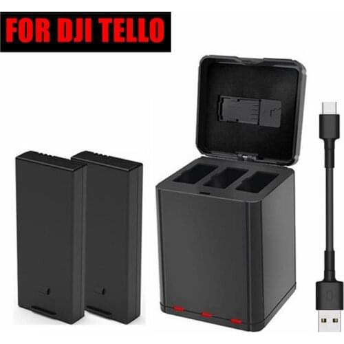 2 Pack Tello Flight Battery+Type-C Battery Storage Charger Hub For DJI Tello Chargeable Battery Accessories