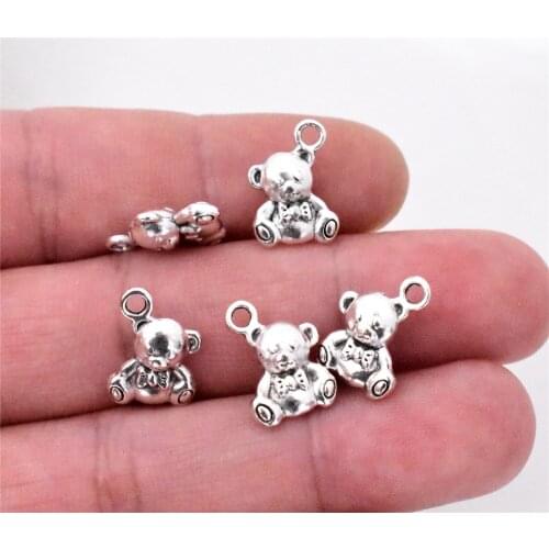 20pcs/lot 15x10x5mm Antique Silver Plated Double Sides Cute Bear Charms Pendant DIY Handmade Jewelry Accessories