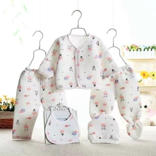 2021 Spring and Autumn Newborn Cotton Clothes Cute Cartoon Printed Childrens Baby Warm and Comfortable Five-piece Set XB95