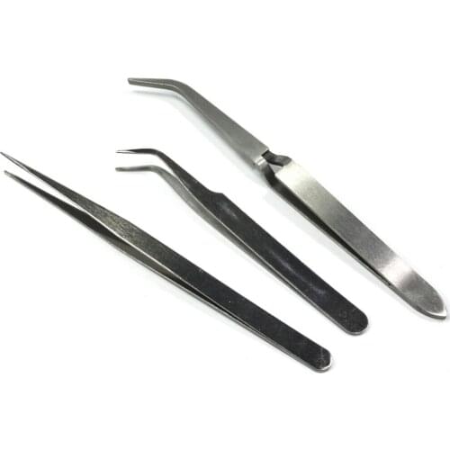 3 Pcs Cross Action Straight Curved Tweezer Jeweler Hobby Craft Modeling Tool Set