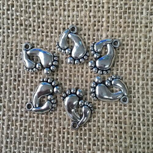 32 Pcs/lot 20x15mm Cute Pair Feet Charms for Jewelry Making Antique Silver Plated Pendant for DIY Necklace Bracelet Earring A042
