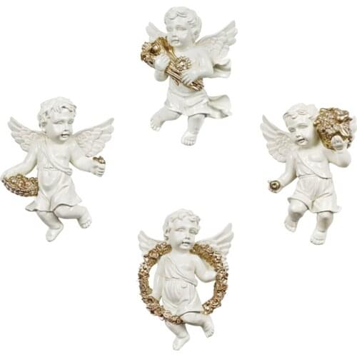 4pcs/set 3D European Cherub Wall Hanging Statues Angel Background Decor Crafts Resin Living Room Coffee Shop Hotel