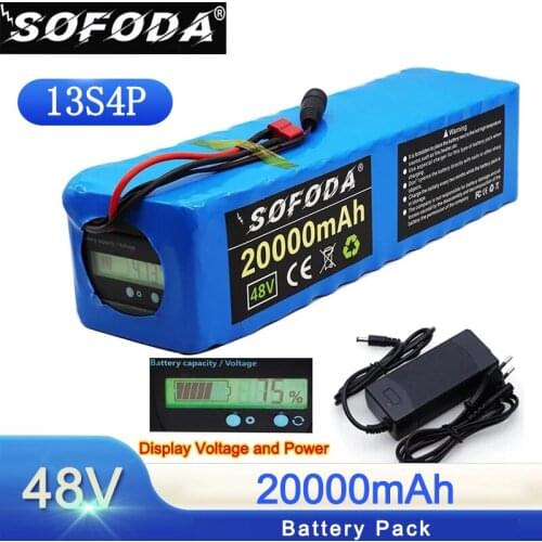 48V battery13S4P 20Ah battery pack 1000W high power battery 54.6V 20000mAh Ebike electric bicycle BMS Capacity Indicator+charger