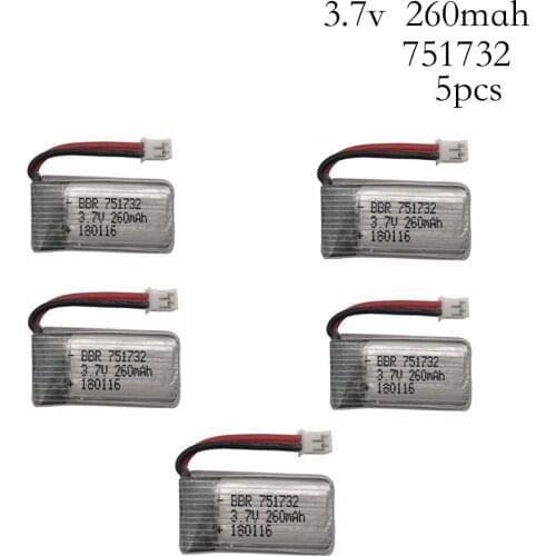 5pcs 3.7V 260mAh Lipo Battery For E010 E011 E012 E013 For Furibee F36 NH010 H36 Mini RC Quadcopter drone 751732 battery