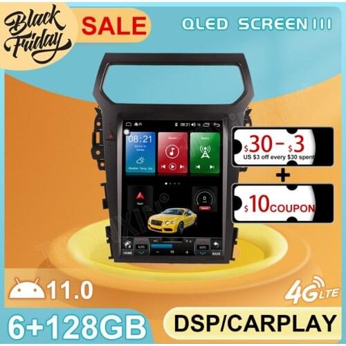 Android 11 128GB Tesla Style for FORD Explorer 2014 - 2019 GPS Car Navigation Multimedia Video Stereo Player Radio Carplay 2 DIN