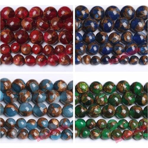 Natural Lake Blue Red Green Cloisonne Stone Round Loose Beads 15 Inches 6 8 10mm Pick Size Beads for Jewelry Making DIY Bracelet