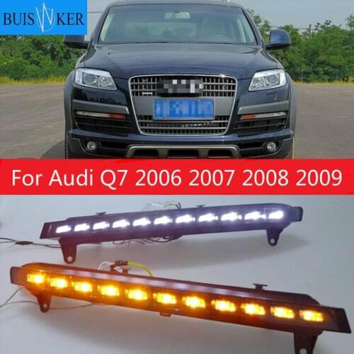 2pcs For Audi Q7 2006 2007 2008 2009 Yellow Turn Signal Function Car DRL Waterproof 12V LED Daytime Running Light Fog Lamp Bulb