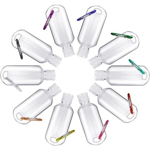 100pcs 30ml 50ml 60ml Travel Plastic Clear Flip Cap Keychain Bottles Leakproof Empty Squeeze Refillable Container for Liquid Gel