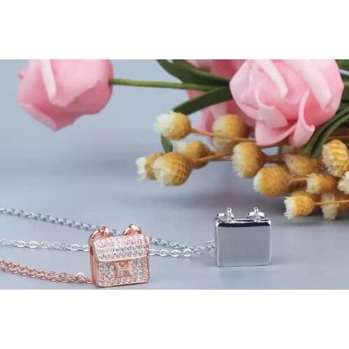 EYER Top Grade Luxury Newest full Cubic Zircon block pendant Necklace Copper Rose Gold Mini Bag Necklace For Women Dating