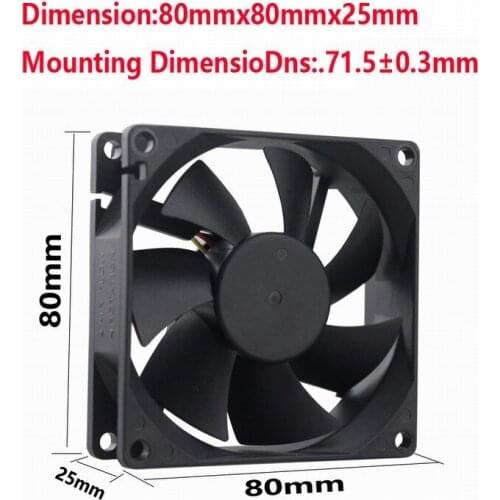 Gdstime 2 Pieces DC 12V Ball Bearing 80x80x25mm 3Pin 3Wire Brushless Cooler 8cm PC Case Cooling Fan 80mm 0.2A 80*80*25mm 8025