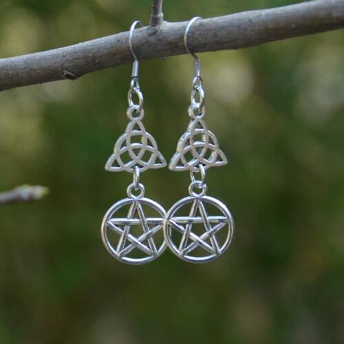 Celtic Knot, Bow, Pentagram Wiccan Earrings Gothic Witch Pagan Punk Jewelry Womens Girl Gifts