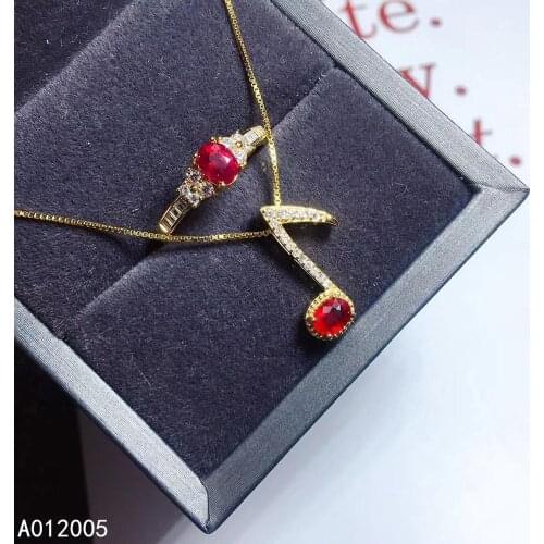 KJJEAXCMY Fine Jewelry 925 sterling silver inlaid natural gemstone ruby female ring pendant set beautiful supports detection