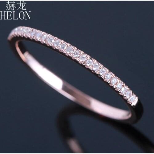 HELON Half Eternity Ring Solid 10k Rose Gold 0.1CT Natural Diamond Women Engagement Wedding Band Classic Fine Jewelry Gift Party