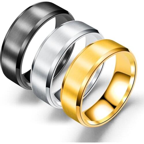 Three Colors Matte Trendy Rings Men 8mm Width Stainless Steel Round Vintage Big Engagement Ring for Women Jewelry