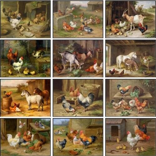 Farmyard Chickens Collection 2 - Counted Cross Stitch Kits - Handmade Needlework Embroidery 14 ct Cross Stitch Sets DMC Color