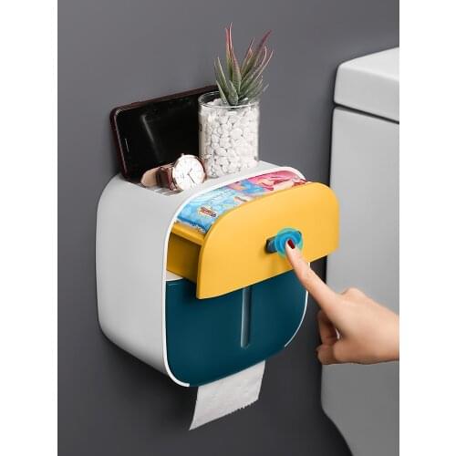 Toilet Tissue Box Toilet Household Toilet Paper Rack Waterproof Toilet Paper Paper Extraction Box Roll Paper Punch-Free Storage