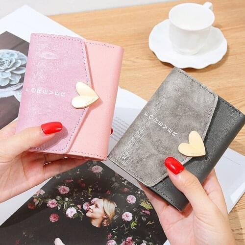 Wallet Short Women Leather Wallet Ladies Hasp Purse Patchwork Fashion Love Wallets Trendy Coin Purse Card Holder