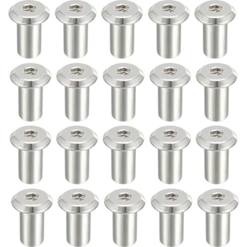 Uxcell 20pcs/lot M6x22/17/15/12mm Hex Socket Head Screw Post Female Thread Furniture Nut Silver Tone Iron Nickel Plated