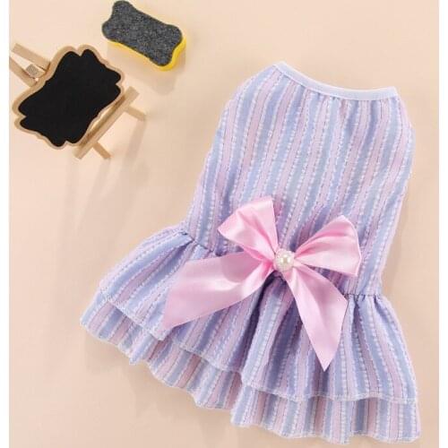 Fashion Vertical Striped Butterfly Pet Princess Dress Spring and SummerThin Section Dog Clothes for Puppy Dog and Cat