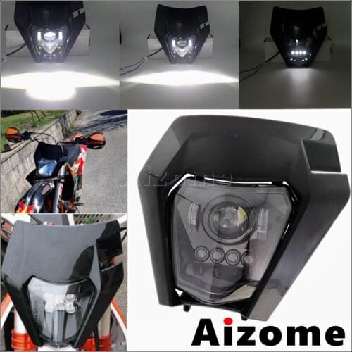 Motorcycle Black LED Headlight 6500K 60W Waterproof Enduro Supermoto LED Head Light Hi/Lo Beam Lamp For EXC250 300 SX XC XCFW TE