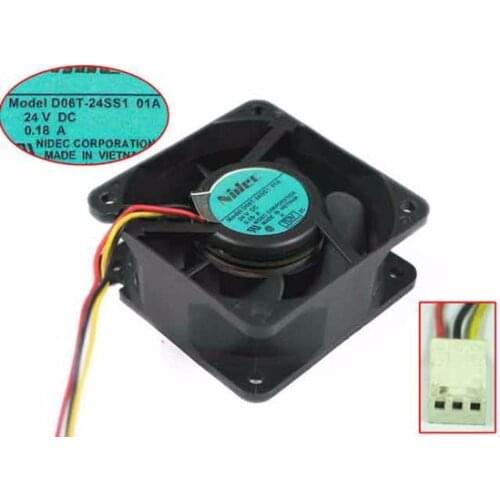 Nidec D06T-24SS1 03A DC 24V 0.18A 3-Wire 60X60X25mm Server Cooling Fan