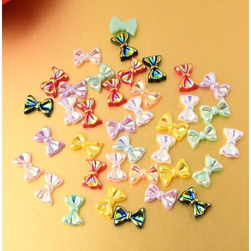 BOLIAO New 15Pcs 7*11mm AB Color Bow Shiny Resin Flat Back Rhinestone Glue on Bags/Clothes Home Decoration R383