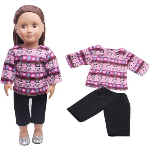 18 inch Girls doll Clothes Casual purple short-sleeved suit + black pants American newborn Baby toys fit 43 cm baby doll c362