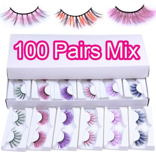 OKAYLASH Bulk 3D Silk Fiber Faux mink Colored Eyelashes Fluffy Halloween Makeup Colorful Costume Eye Lash for Party