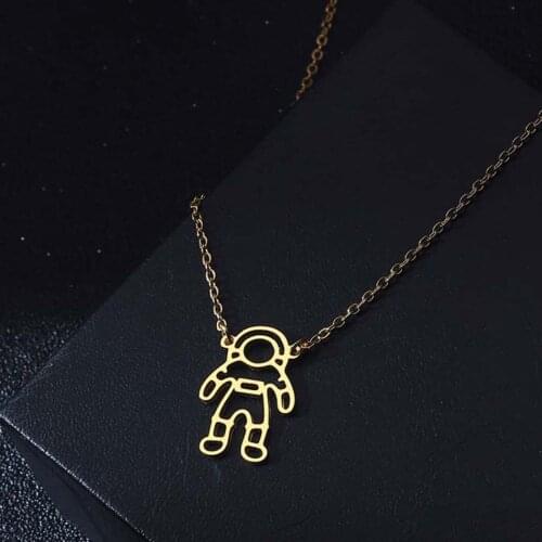 Space Travel Cosmonaut Pendant Necklace For Women Men Jewelry Astronaut Outline Shaped Pendant Simple Necklace Gift