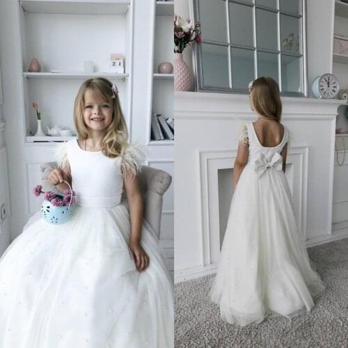 Princess Flower Girls Dresses Jewel Sleeveless Lace Beads Lovely Kids Formal Wear Backless Floor Length Girls Pageant Gowns