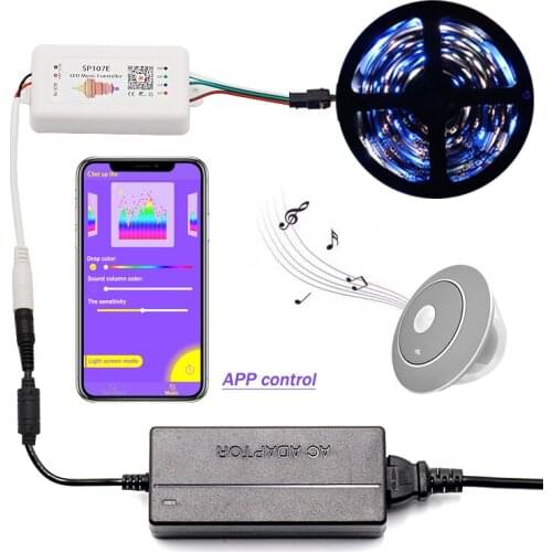 Popular ws2812b 30leds/m programmable led strip adopts SP107E bluetooth music controller