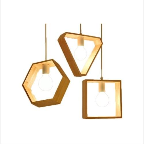 Modern minimalist geometric shape solid wood chandelier Nordic restaurant living room balcony coffee shop bar chandelier
