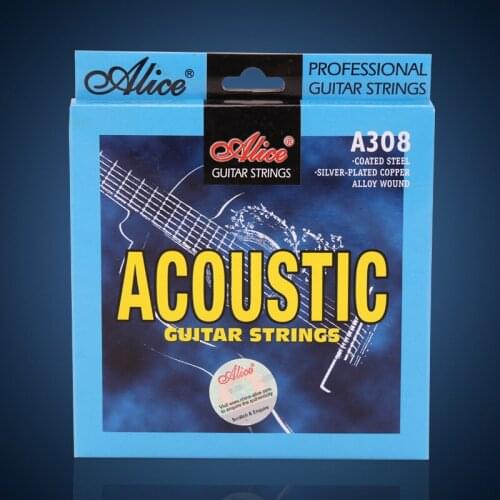Alice A308 Acoustic Guitar Strings Sliver Plated Copper Alloy Wound Strings 1st-6th Strings