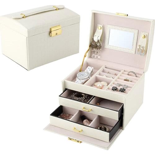 Three Layers 2020 Leather Jewelry Box Travel Jewelry Organizer Multifunction Necklace Earring Ring Storage Box Women Gifts