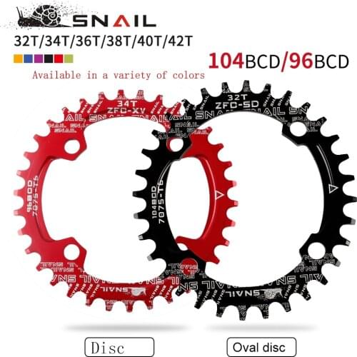 SNAILBicycle single sprocket 96BCD/104BCD wide and narrow tooth round disc/oval disc 32T/34T/36T/38T bicycle sprocket