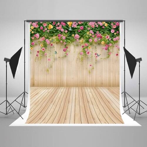 VinylBDS 10FT Wedding Backdrop Wood Photography 10x10ft Flower Wall Photographic Background Washable Foe Children Photo Studio