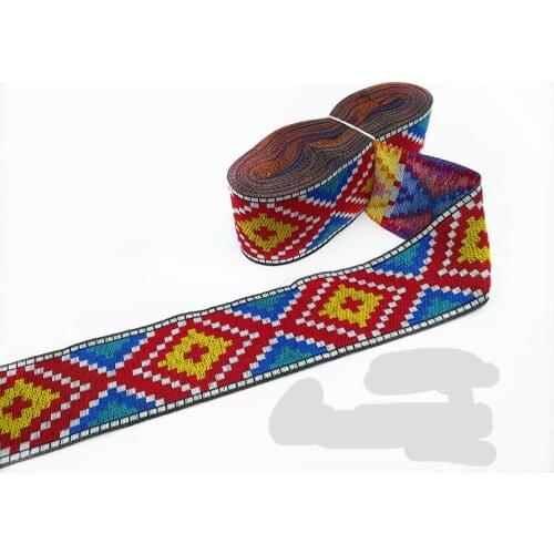 High Quality 2" 5cm 7Meter/lot Woven Jacquard Ribbon Unique geometric pattern straps and belt lace DIY clothing accessories