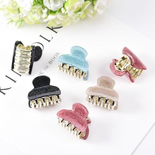 1Pc Vintage Shiny Acrylic Hair Claw Hairpin Simple Bath Hair Clip Black Silver Solid Girls Hair Crab Hair Accessories Small Size