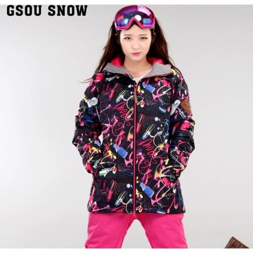 Womens Ski Jacket Female Black Scrawl Snowboard Motorcycle Snow Coat Doodle Padded Outerwear Skiwear Waterproof 10K