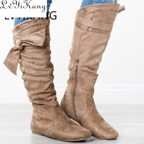 2019 New Fashion Women Boots Autumn Winter Ladies Bow Round Head Flat Heel Zapatos De Boots Female Boots Casual Botas Mujer