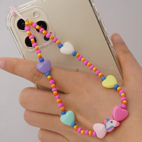 Female Color Beads Soft Pottery Love Mobile Phone Strap Stweet Candy Style U Disk Anti-lost Chain For Mobile Phone