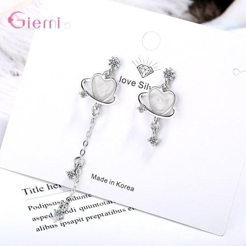 New Fashion Genuine 925 Sterling Silver Hanging Dangle Earrings For Women Girls Heart Shape Long Tassel Earrings Jewelry Gift