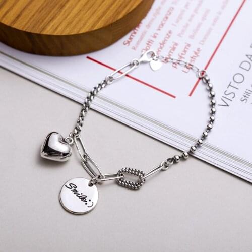 925 Sterling Silver Heart Charm Bracelet Pendant Jewelry For Women Party sl037