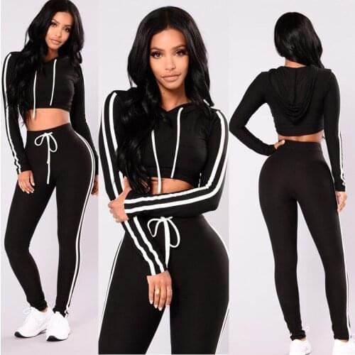 2020 Casual Two Piece Set Short Tops Hoodie And Long Pants 2 Piece Set Autumn Women Fashion Sexy Sport Female Tracksuits