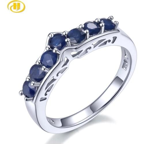 Hutang Precious Blue Sapphire Sterling Silver Rings for Women 0.91 Carats Natural Sapphire Gemstone Classic Style Anniversary