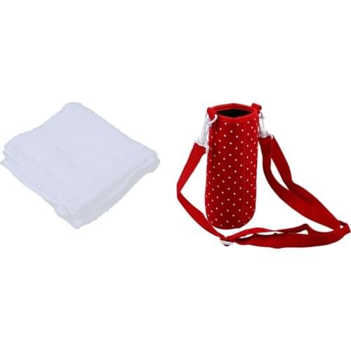1 Pcs 500ML Water Bottle Strap Cover Red & 1 Pcs Soft Cotton Hotel Bath Shower Towel