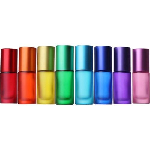 20pcs Portable Travel Essential Oil Vial Perfume Roller Ball Bottles Roller Refillable Frosted Colorful 5ml Thick Glass Bottle