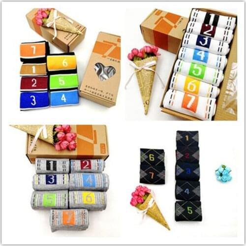 2020 7pairs Multicolor Week WOMen Socks Funny Design Cotton Short spring autumn Mens Sock Short Casual days of the week socks